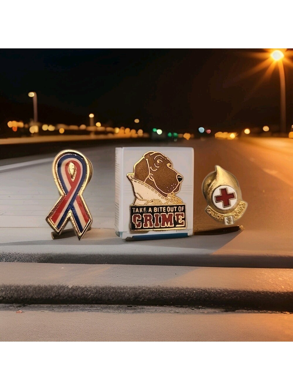 Vintage McGruff Take A Bite USA Ribbon American Red Cross 3gal Pins  Jewelry J66